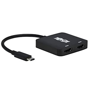 Tripp Lite USB-C Two-Monitor HDMI Adapter, Windows & MacBook Pro, 4K @ 60Hz 4:4:4 Dual Output, 7.1-Channel Surround Sound Audio, HDCP 2.2, HDR, DP 1.4 Alt Mode, 3-Year Warranty (U444-2H-MST4K6)