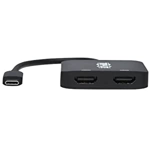 Tripp Lite USB-C Two-Monitor HDMI Adapter, Windows & MacBook Pro, 4K @ 60Hz 4:4:4 Dual Output, 7.1-Channel Surround Sound Audio, HDCP 2.2, HDR, DP 1.4 Alt Mode, 3-Year Warranty (U444-2H-MST4K6)