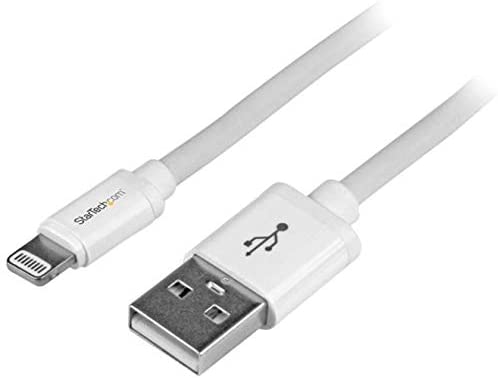 StarTech.com 2m (6ft) Long White Apple 8-pin Lightning Connector to USB Cable for iPhone / iPod / iPad - Charge and Sync Cable (USBLT2MW) 6ft White