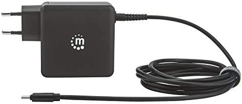 Manhattan Power Delivery Wall Charger with Built-in USB-C Cable – 60 W USB-C Power Delivery Connector (Up to 60 W), USB-A Charging Port (Up to 2.4 A), Black