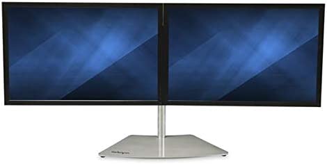 StarTech.com Dual Monitor Stand - Ergonomic Free Standing Dual Monitor Desktop Stand for Two 24" VESA Mount Displays - Synchronized Height Adjustable - Double Monitor Pole Mount - Silver (ARMDUOSS) Up to 24" Dual Monitor Silver
