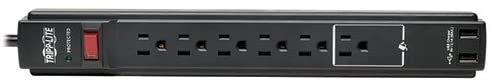 Tripp Lite 6 Outlet Surge Protector Power Strip 6ft Cord 990 Joules Dual USB Charging & INSURANCE (TLP606USBB)