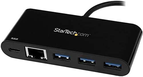 StarTech.com 3 Port USB-C Hub with Gigabit Ethernet & 60W Power Delivery Passthrough Laptop Charging - USB-C to 3x USB-A (USB 3.0 SuperSpeed 5Gbps) - USB 3.1/3.2 Gen 1 Type-C Adapter Hub (HB30C3AGEPD) Black w/ 4 Port Hub and Power Delivery