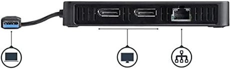 StarTech.com USB 3.0 Mini Dock - Dual Monitor USB-A Docking Station with DisplayPort 4K 60Hz Video & Gigabit Ethernet - 1ft (30cm) cable - Portable USB 3.1 Gen 1 Type-A Laptop Adapter (USBA2DPGB)