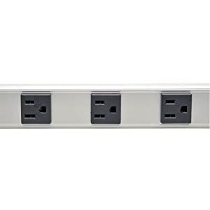 Tripp Lite 12 Outlet Bench & Cabinet Power Strip, 6 ft. Cord with 5-15P Plug, 120V, 36 in. Length, Metal, (PS361206),Black/Gray 15A + 6 ft. Cord Outlet