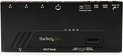 StarTech.com 4 Port HDMI Switch - 4K with Fast Switching, Auto-Sensing & Serial Control – Automatic 4x1 HDMI Video Switcher Box (VS421HD4KA), Black