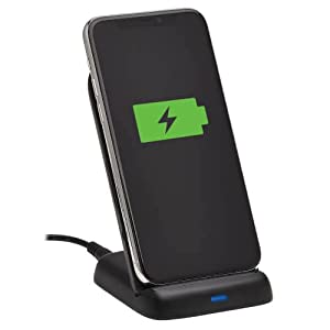 Tripp Lite Wireless Fast-Charging Phone Stand, iPhone & Android Qi-Certified Smartphone Compatible, 10W Output 9V/1.1A, USB-C International AC Adapter, 2-Year Warranty (U280-Q01ST-P-BK) Phone Stand Charger