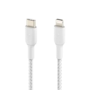 Belkin BoostCharge Nylon Braided USB C to Lightning Cable 3.3ft/1M - MFi Certified 18W Power & BoostCharge USB C 30W GaN Wall Charger - iPhone Charger w/Power Delivery - iPhone Charger White 3.3 ft Braided USB C Cable + 30W Charger