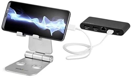 StarTech.com Phone and Tablet Stand - Foldable Universal Mobile Device Holder for Smartphones & Tablets Adjustable Multi-Angle Ergonomic Cell Phone Stand for Desk Portable (USPTLSTND), 4in to 13in