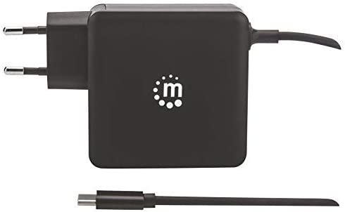 Manhattan Power Delivery Wall Charger with Built-in USB-C Cable – 60 W USB-C Power Delivery Connector (Up to 60 W), USB-A Charging Port (Up to 2.4 A), Black