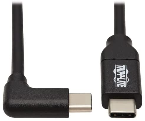 Tripp Lite USB-C Cable Right-Angle Plug (Male-to-Male), Thunderbolt 3, USB 2.0, 480 Mbps, 100W PD Charging, 6.6 Feet / 2 Meter, 20 Volts / 5 Amps, 3-Year Warranty (U040-02M-C-5ARA)