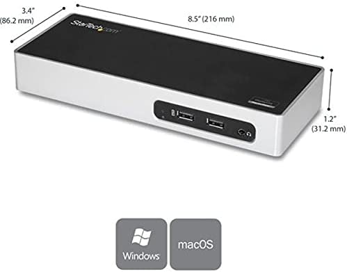 StarTech.com USB 3.0 Docking Station - Dual Monitor Laptop Docking Station with HDMI & DVI/VGA Video - 6-port USB 3.1 Gen 1 5Gbps Hub, GbE, Audio - Universal Type-A Dock - Windows & Mac (DK30ADD)