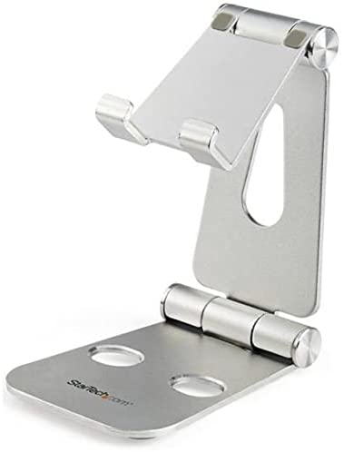 StarTech.com Phone and Tablet Stand - Foldable Universal Mobile Device Holder for Smartphones & Tablets Adjustable Multi-Angle Ergonomic Cell Phone Stand for Desk Portable (USPTLSTND), 4in to 13in