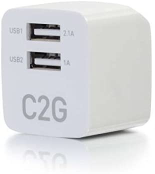 C2g/ cables to go C2G 22322 2-Port USB Foldable Wall Charger for Apple, Android and Tablets - Compatible with Samsung and iPhone - AC to USB Adapter, 5V 2.1A Output, White 2.1A Dual Port