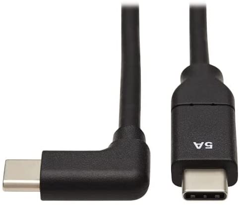 Tripp Lite USB-C Cable Right-Angle Plug (Male-to-Male), Thunderbolt 3, USB 2.0, 480 Mbps, 100W PD Charging, 6.6 Feet / 2 Meter, 20 Volts / 5 Amps, 3-Year Warranty (U040-02M-C-5ARA)