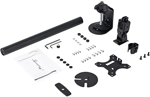 StarTech.com Single Monitor Desk Mount - Single Screen Heavy Duty Pole Mount for up to 34inch VESA Compatible Displays - Ergonomic Height Adjustable Monitor Arm Mount - Desk Clamp/Grommet (ARMPIVOTV2) Black Desk & Grommet Clamp