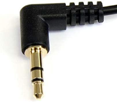StarTech.com 6 ft. (1.8 m) Right Angle 3.5 mm Audio Cable - 3.5mm Slim Audio Cable - Right Angle - Male/Male - Aux Cable (MU6MMS2RA), Black 6 ft 2 Angled Connector Audio Cable