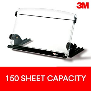 3M Adjustable Document Copy Holder, In-line with Monitor Minimizing Head and Neck Movement, 150 Sheet Capacity Holds Sheets to Books, Elastic Line Guide Keeps Pages Open, 14" Wide, Black (DH630) - Dealtargets.com