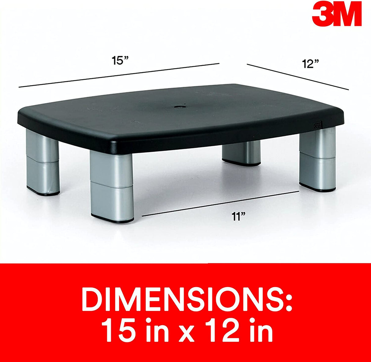 3M Adjustable Monitor Stand Riser, Three Leg Segments Simply Adjust Height, Sturdy Platform Holds Up to 80 lbs for Monitors, Laptops, and Printers, Space for Storage Underneath, Silver/Black (MS80B) - Dealtargets.com