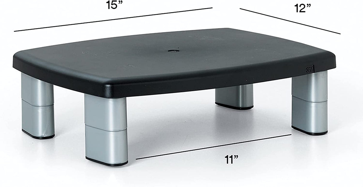 3M Adjustable Monitor Stand Riser, Three Leg Segments Simply Adjust Height, Sturdy Platform Holds Up to 80 lbs for Monitors, Laptops, and Printers, Space for Storage Underneath, Silver/Black (MS80B) - Dealtargets.com