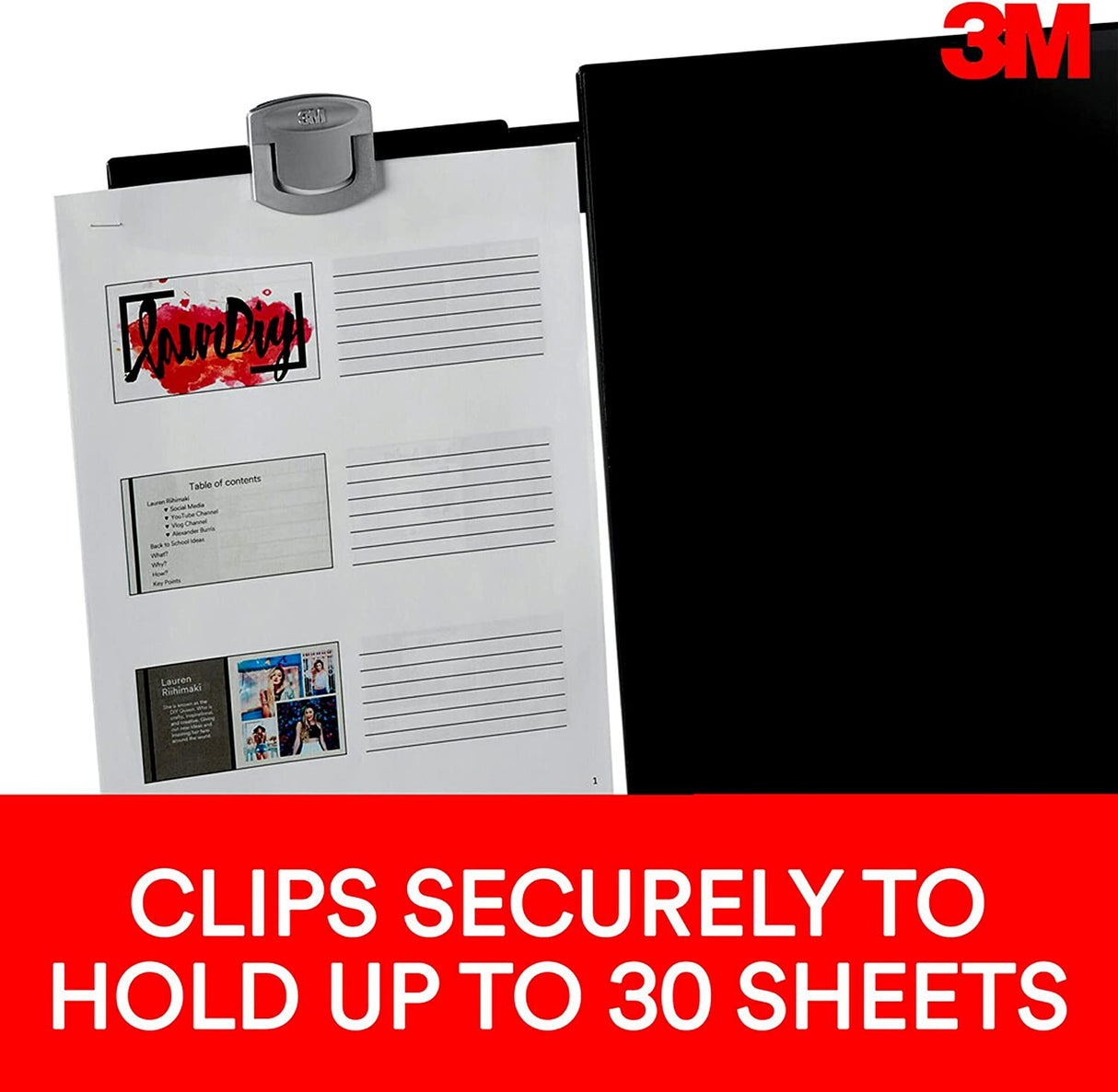 3M Monitor Mount Document Clip Copy Clip, Mounts Right or Left with Command™ Adhesive, Use on Monitors and Laptops for Easy Viewing and Reduced Clutter, Holds up to 30 Sheets, Black (DH240MB) - Dealtargets.com