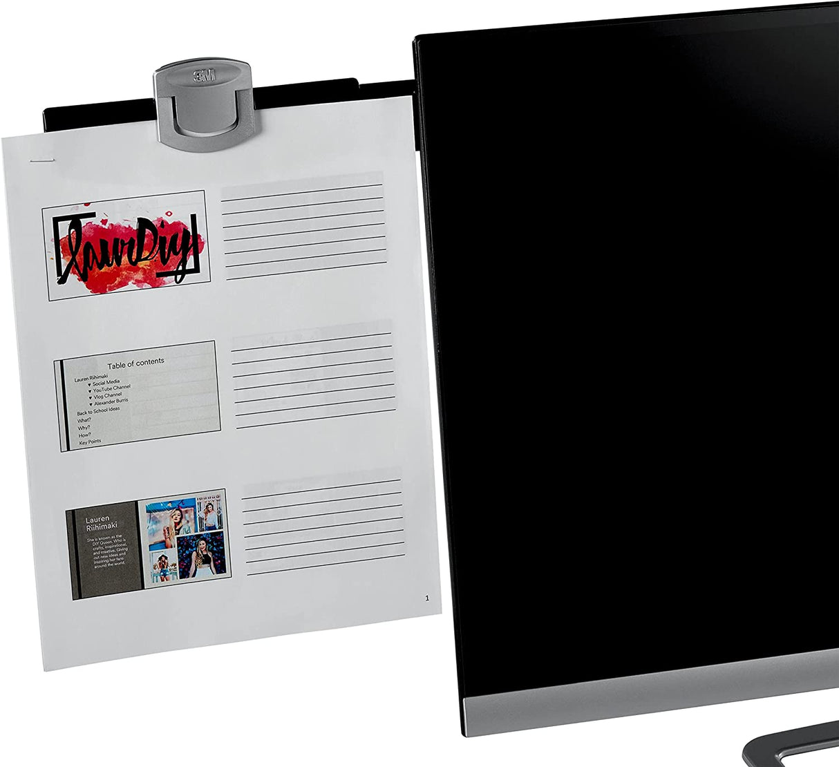 3M Monitor Mount Document Clip Copy Clip, Mounts Right or Left with Command™ Adhesive, Use on Monitors and Laptops for Easy Viewing and Reduced Clutter, Holds up to 30 Sheets, Black (DH240MB) - Dealtargets.com