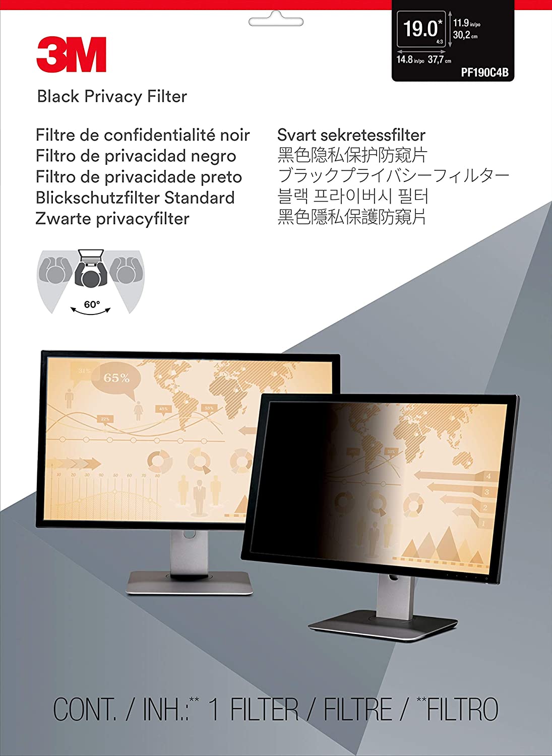 3M Privacy Filter for Standard Monitor (PF190C4B),Black,19" 19.0 - Dealtargets.com