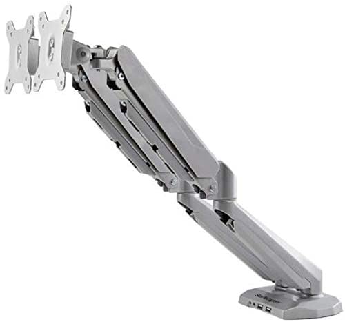 StarTech.com Desk Mount Dual Monitor Arm with USB & Audio - Desk Clamp VESA Mount for up to 32 inch Displays - 2X USB, 2X 3.5mm Audio - Ergonomic Full Motion Dual Monitor Arm - Silver (ARMSLIMDUOS)