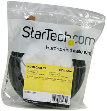 StarTech.com 15 ft High Speed HDMI Cable with Ethernet - Ultra HD 4k x 2k HDMI Cable - HDMI to HDMI M/M - 1080p Audio/Video, Gold-Plated (HDMIMM15HS) Black 15 ft / 4.5m Normal