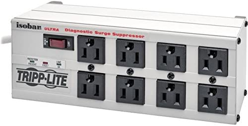 Tripp Lite Isobar 8 Outlet Surge Protector Power Strip, 25ft Long Cord, Right-Angle Plug, Metal, & $50,000 INSURANCE (ISOBAR825ULTRA) Gray 25 ft Cord Outlet