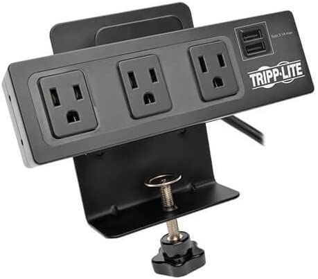 Tripp Lite 3 Outlet Surge Protector Power Strip with Desk Clamp, 10ft. Cord, 510 Joules, 2 USB Charging Ports, Black, $20K Insurance & (TLP310USBC)