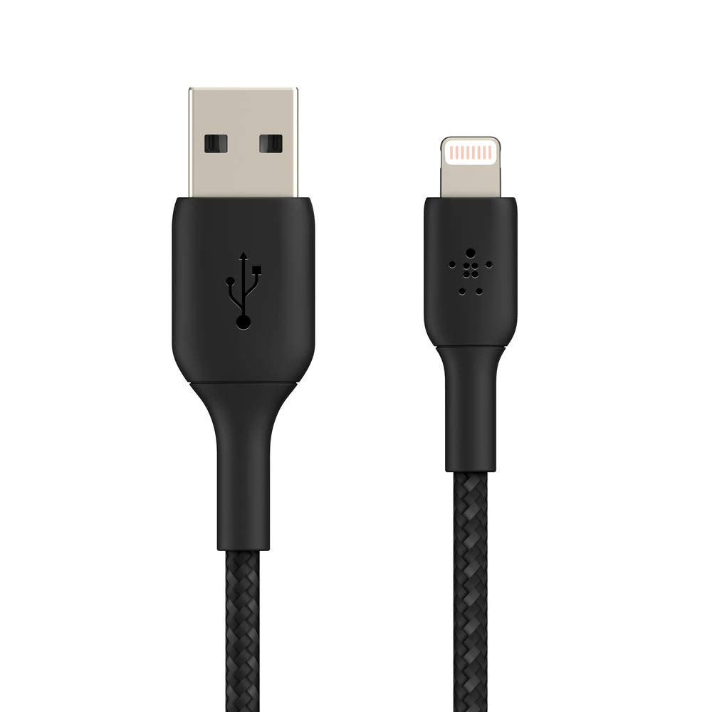 Belkin Braided Lightning Cable 6.5ft/2m, Black (CAA002bt2MBK) & Braided USB C to Lightning Cable MFi Certified iPhone Fast Charger Type C 6.6FT/2M (Black) Black 6.6 FT Braided Cable + USB C Lightning Cable