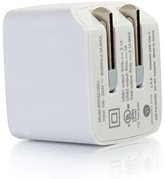 C2g/ cables to go C2G 22322 2-Port USB Foldable Wall Charger for Apple, Android and Tablets - Compatible with Samsung and iPhone - AC to USB Adapter, 5V 2.1A Output, White 2.1A Dual Port