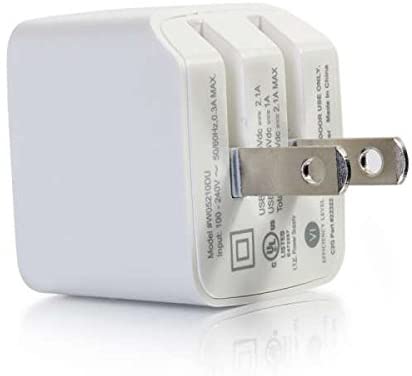 C2g/ cables to go C2G 22322 2-Port USB Foldable Wall Charger for Apple, Android and Tablets - Compatible with Samsung and iPhone - AC to USB Adapter, 5V 2.1A Output, White 2.1A Dual Port