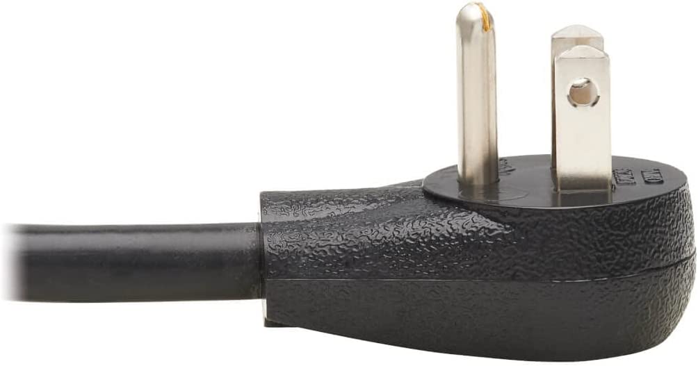 Tripp Lite Power Cable Y-Splitter Right-Angle Extension Cord, Connect Two Devices to One Outlet, Standard 5-15P to 5-15R, 15A 120V, 1 Foot / 0.3M, Life Limited Manufactuer's Warranty (P024-001-15D-2) Right-Angle Plug