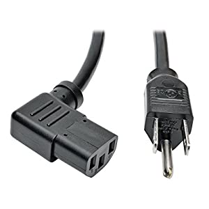 Tripp Lite Standard Computer Power Cord, 10A, 18AWG (NEMA 5-15P to Right Angle IEC-320-C13) 10-ft. (P006-010-13RA) Black 10 ft. Right Angle Power Cord