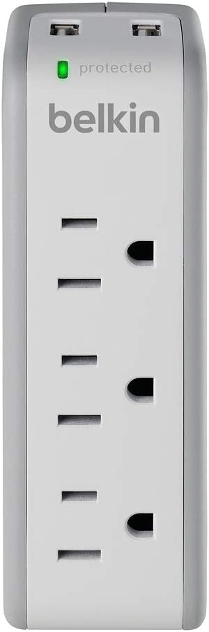 Belkin Wall Mount Surge Protector - 3 AC Multi Outlets & 2 USB Charger Ports - Heavy Duty Flat Rotating Plug for Home, Office, Travel, Computer Desktop & Phone Charging Brick (918 Joules) 1 Amp Surge Protector