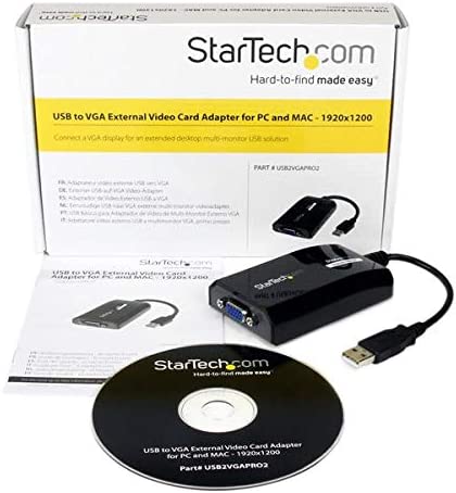 StarTech.com USB to VGA Adapter - 1920x1200 - External Video & Graphics Card - Dual Monitor - Supports Mac & Windows and Mirror & Extend Mode (USB2VGAPRO2),Black USB 2.0 to VGA (DL Certified)