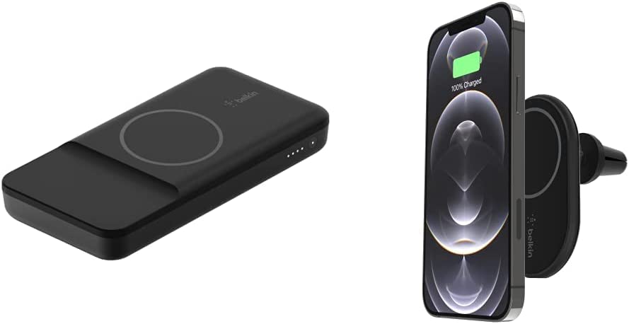 Belkin Wireless Portable Charger Power Bank Compatible with MagSafe, 10000 mAh with Fast 7.5W Wireless Charging & MagSafe Compatible Car Phone Magnetic Charging Mount Charger Power + Charging Mount