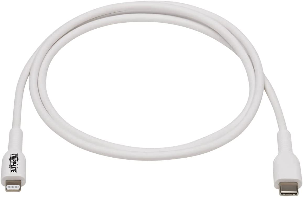 Tripp Lite USB C to Lightning Sync/Charge Cable, 3.3 feet / 1 Meter, White MFI Certified M/M (M102-01M-WH)