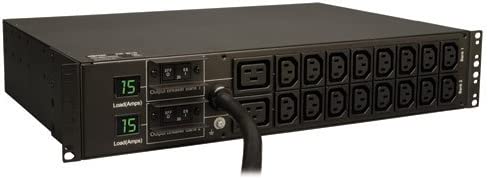 Tripp Lite Metered PDU, 30A, 18 Outlets (16 C13 & 2 C19), 208/240V, L6-30P, 12 ft. Cord, 2U Rack-Mount Power, TAA (PDUMH30HV) Black Metered Outlet
