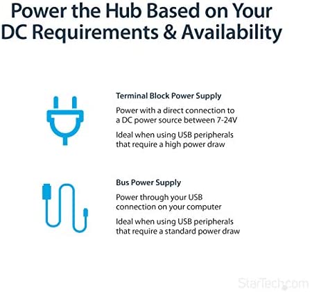 StarTech.com 7-Port USB 2.0 Hub - Metal Industrial USB-A Hub with ESD Protection & 350W Surge Protection - Din Rail, Wall or Desk Mountable - TAA Compliant USB Expander Hub (ST7200USBM) 7 Port USB 2.0