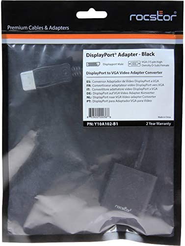 Rocstor DisplayPort to VGA Video Adapter Converter - 1 X DisplayPort Male Video - 1 X HD-15 Female