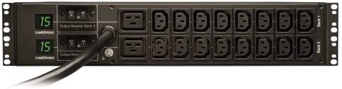 Tripp Lite Metered PDU, 30A, 18 Outlets (16 C13 & 2 C19), 208/240V, L6-30P, 12 ft. Cord, 2U Rack-Mount Power, TAA (PDUMH30HV) Black Metered Outlet