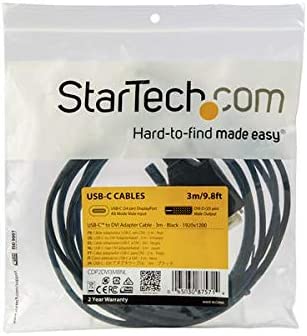 StarTech.com 10ft (3m) USB C to DVI Cable - 1080p (Single Link) USB Type-C (DP Alt Mode HBR2) to DVI-Digital Video Adapter Cable - Works w/ Thunderbolt 3 - Laptop to DVI Monitor/Display (CDP2DVI3MBNL) 9.8 feet