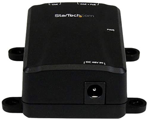 StarTech.com 1 Port Gigabit Midspan - PoE+ Injector - 802.3at and 802.3af - Wall-Mountable Power over Ethernet Injector Adapter (POEINJ1G) , Black Standard