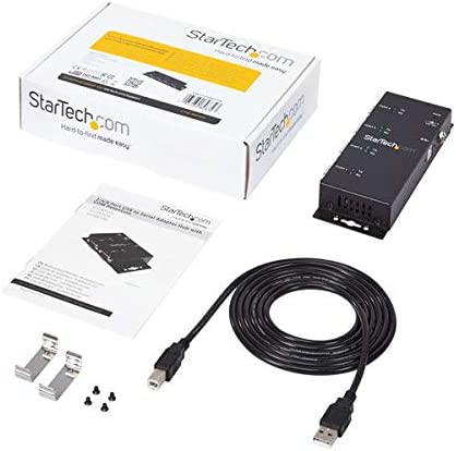 StarTech.com 4 Port USB to Serial RS232 Adapter - Wall Mount - Din Rail - COM Port Retention - FTDI USB to DB9 RS232 Hub (ICUSB2324I) 4 Port Industrial Adapter