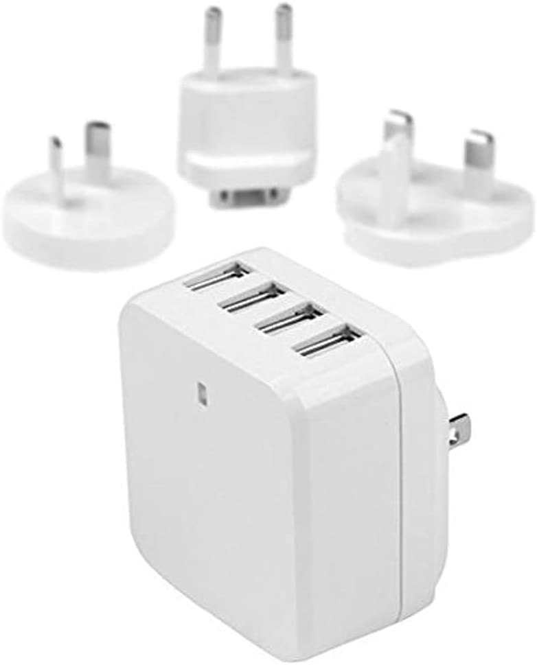 StarTech.com 4-Port Travel USB Wall Charger - 34W/6.8A International Travel Adapter - White - Portable USB Charging Station (USB4PACBK) White 4 ports