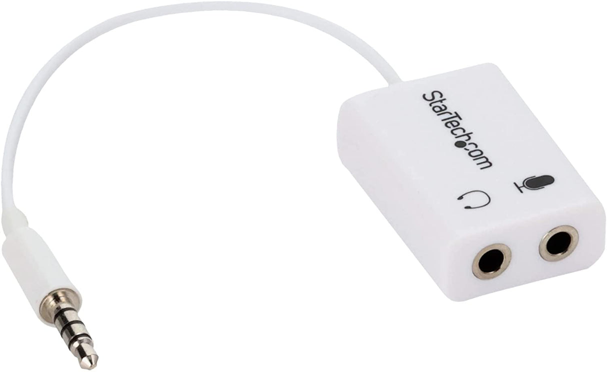 StarTech.com 4 Position Microphone and Headphone Splitter – 3.5 mm – 4 Pin / 4 Pole – Mic and Audio Combo Splitter Cable (MUYHSMFFADW), White