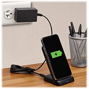 Tripp Lite Wireless Fast-Charging Phone Stand, iPhone & Android Qi-Certified Smartphone Compatible, 10W Output 9V/1.1A, USB-C International AC Adapter, 2-Year Warranty (U280-Q01ST-P-BK) Phone Stand Charger